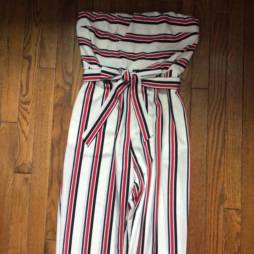 Express Striped Jumpsuit - Red, Black, White